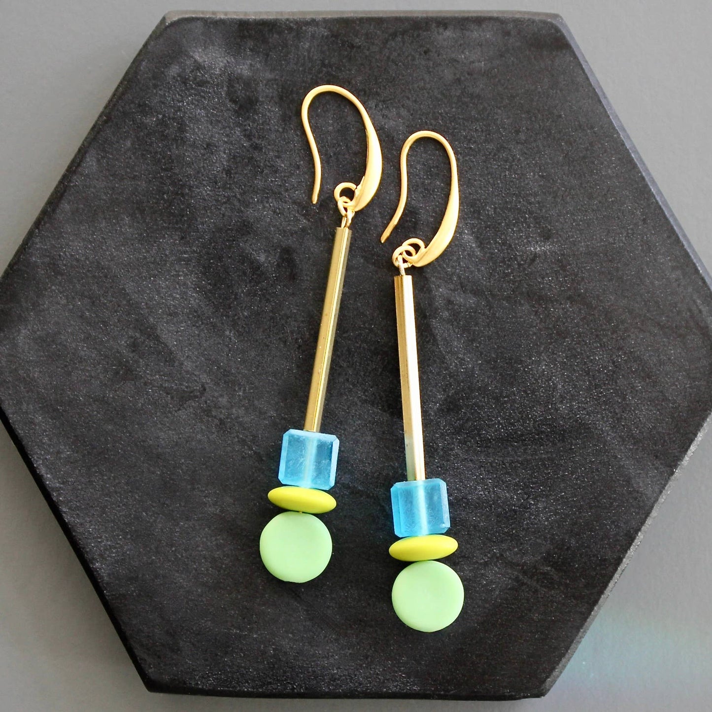 Glass Bead Earrings Matte Blue & Green