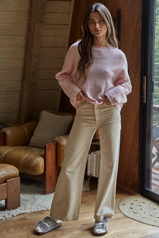 Oversized Knit Sweater Pullover Top • Soft Pink