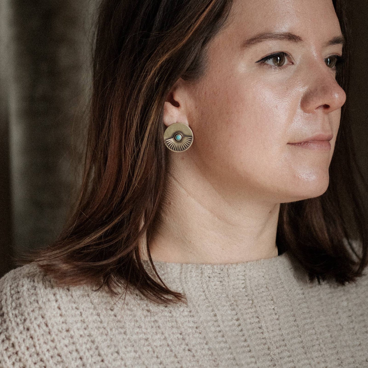 Common Form • Yarrow Stud Earrings • Brass & Turquoise