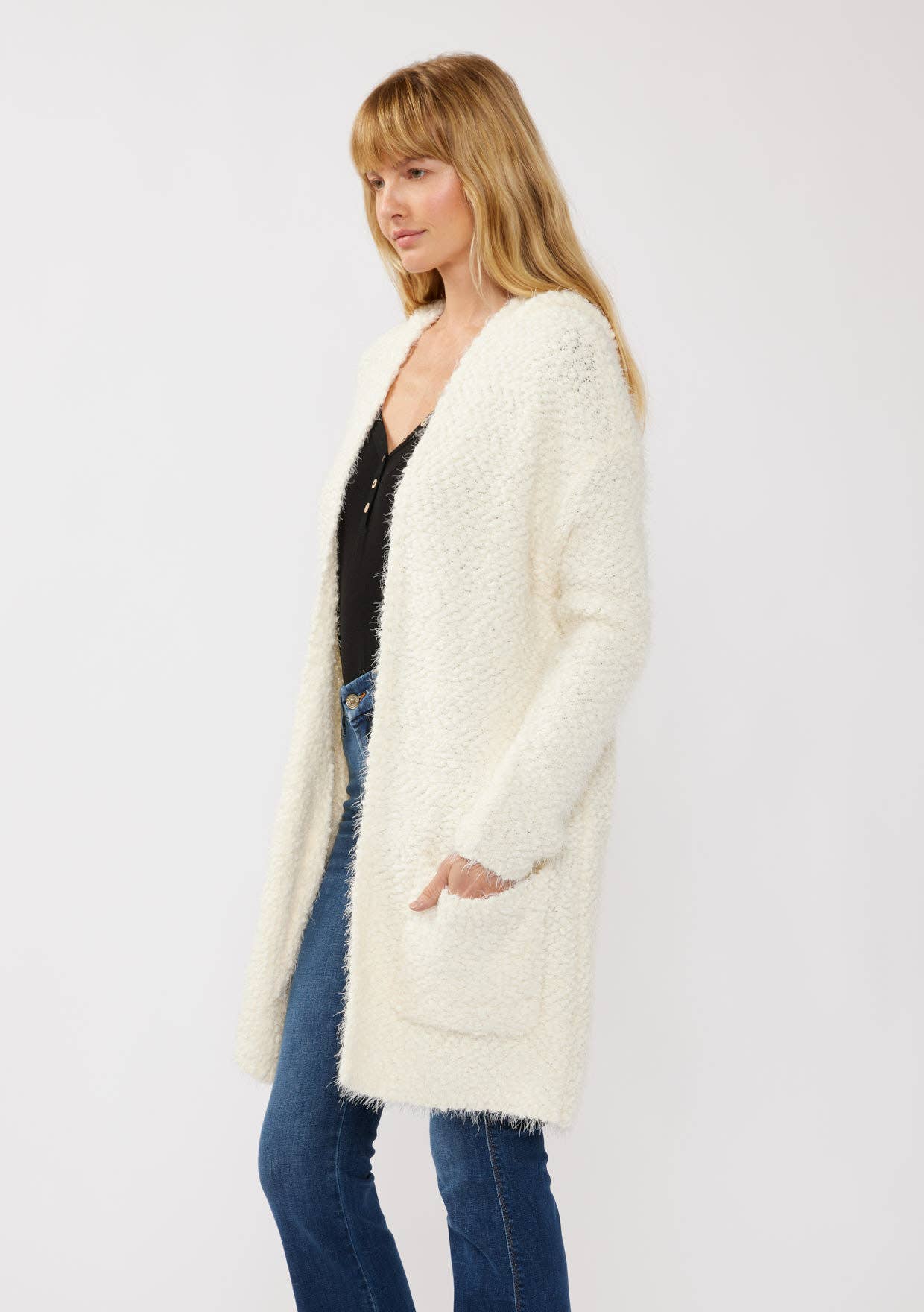 Fuzzy Hooded Cardigan • Ivory