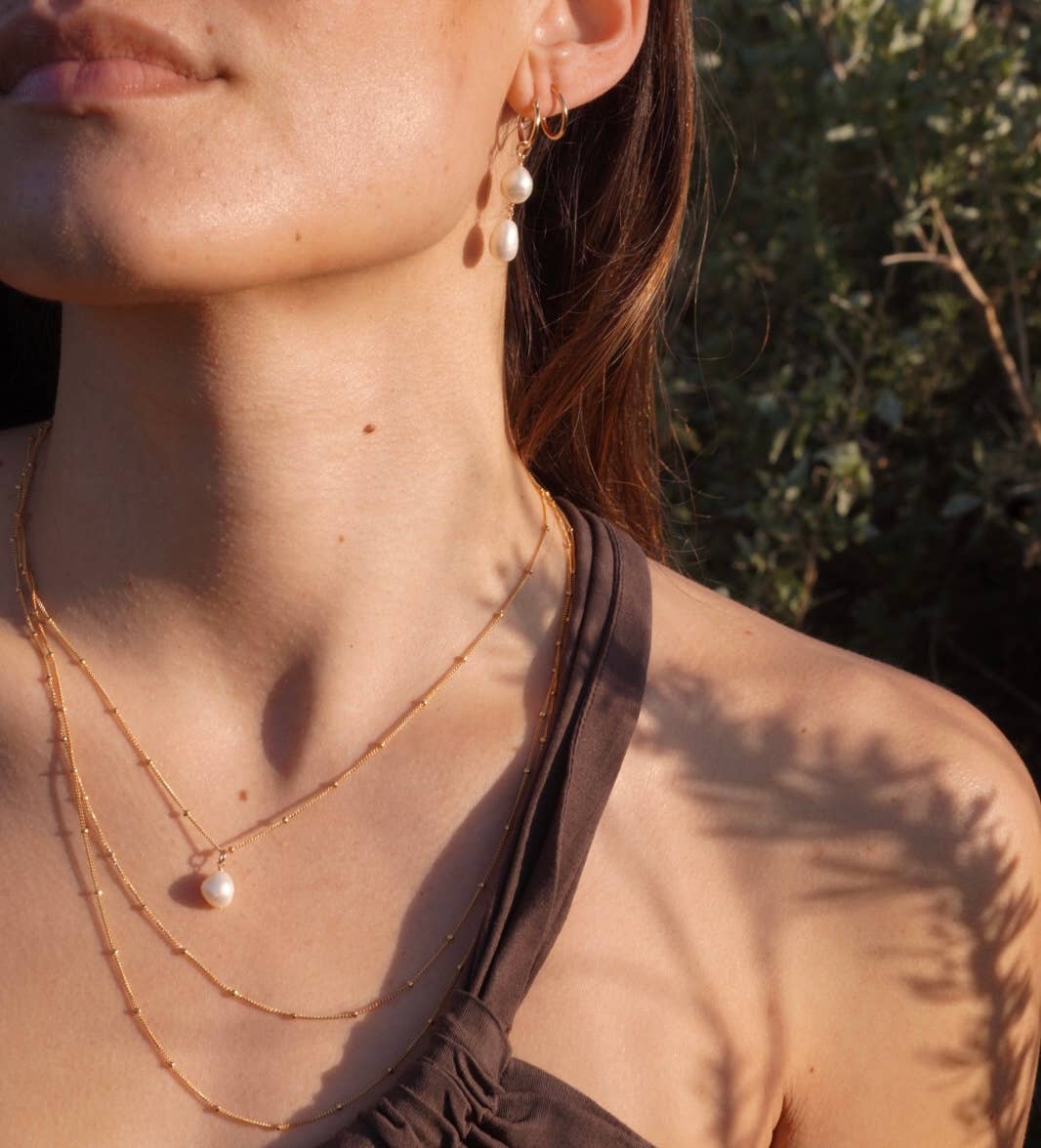 Pearl Necklace • Dotted Satellite Chain • 14K Gold Fill