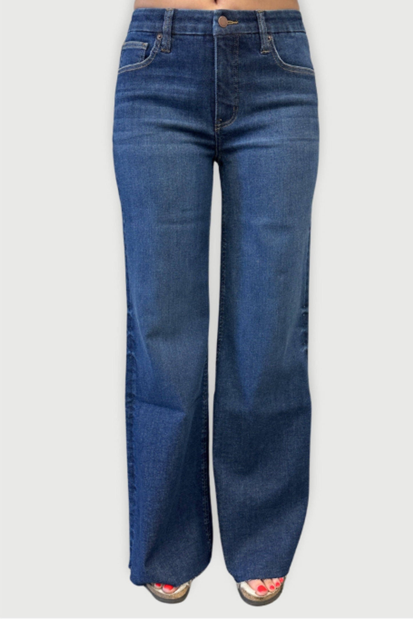 Oliver Logan • Crawford Stretch Mid Rise Wide Leg • Dark Worn