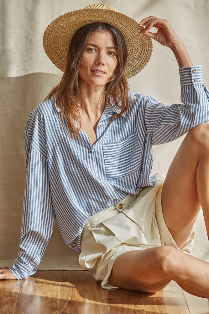 Vincent Stripe Button Down Blouse • Blue & White