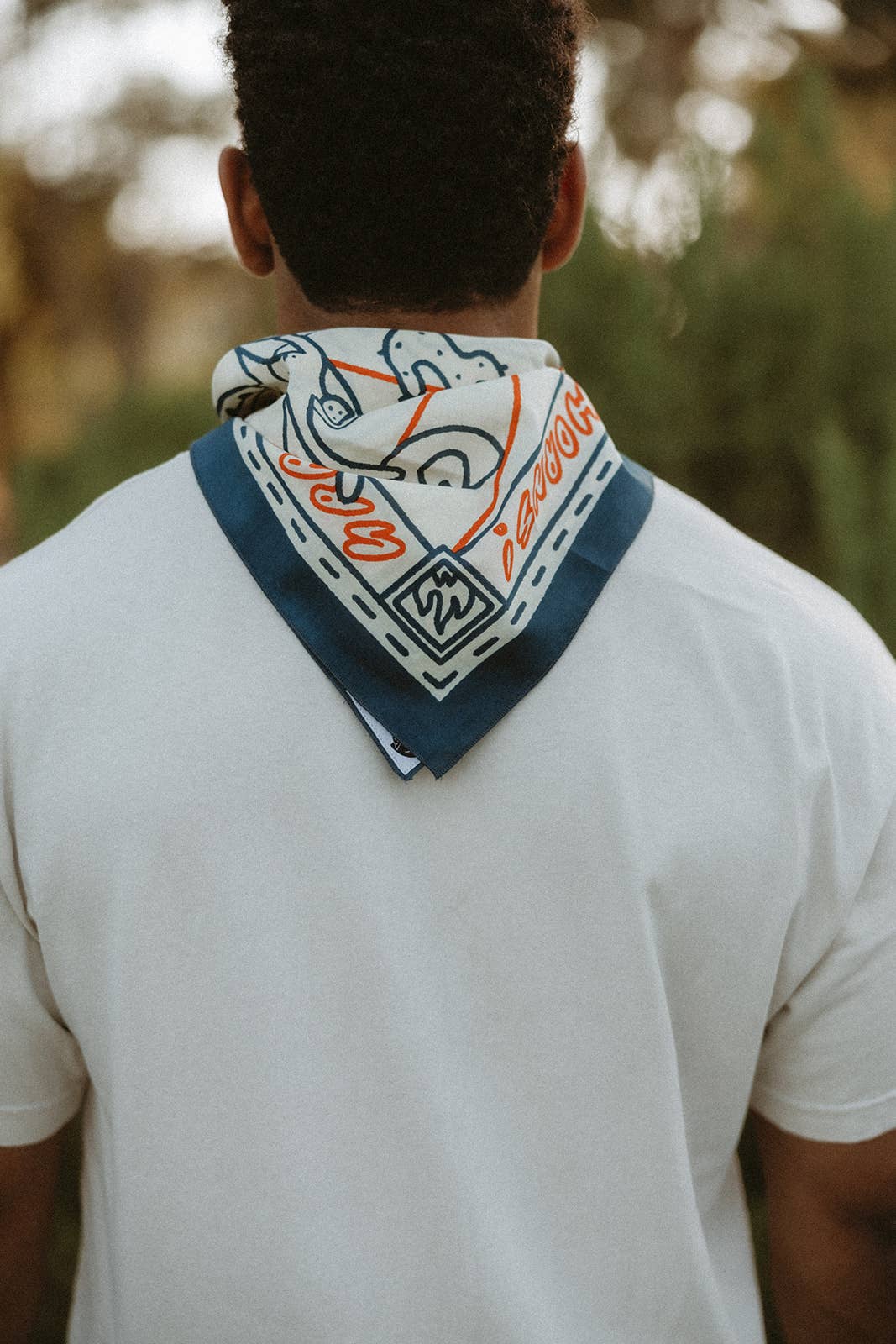 Organic Cotton Bandana • Grab The Horns • Cream Navy & Bright Orange