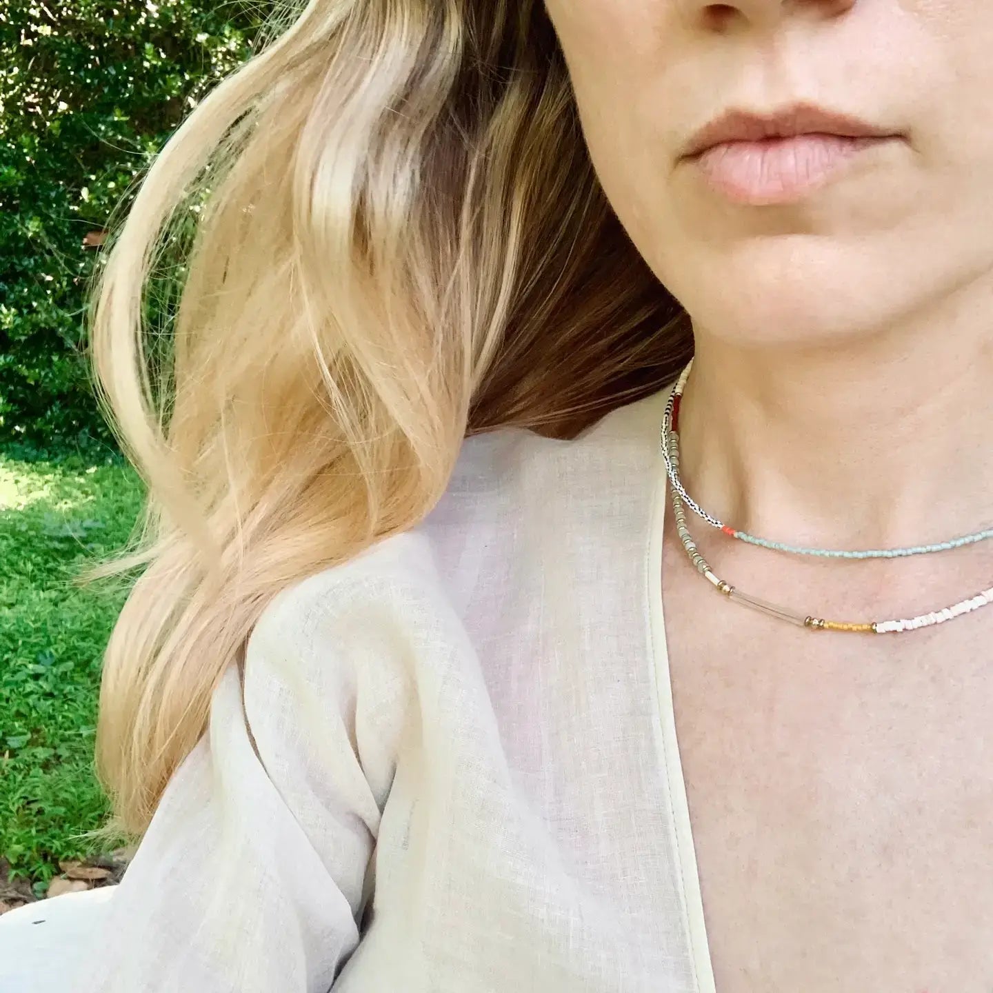 Alice Rice Thinnest Line Beaded Necklace Marigold