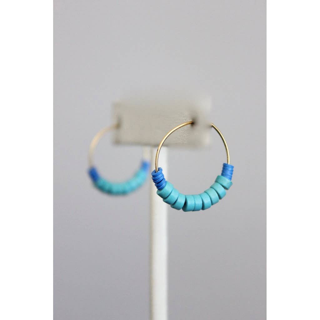 David Aubrey • Small Bead Hoop Earrings • Turquoise Blue Vulcanite