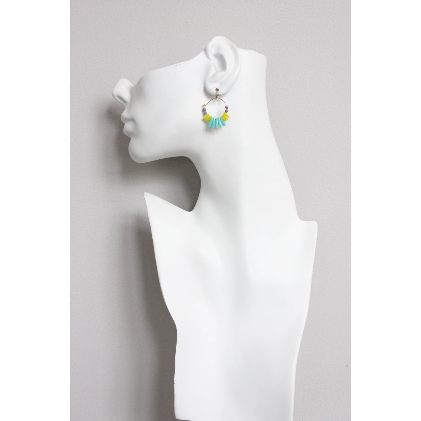 David Aubrey • Small Bead Hoop Earrings • Turquoise Lavender Neon Yellow