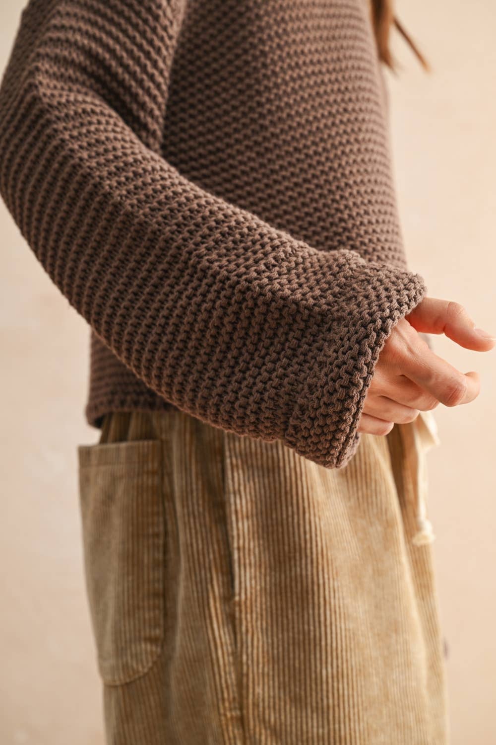 Cotton Pullover Knit Sweater • Chocolate Brown