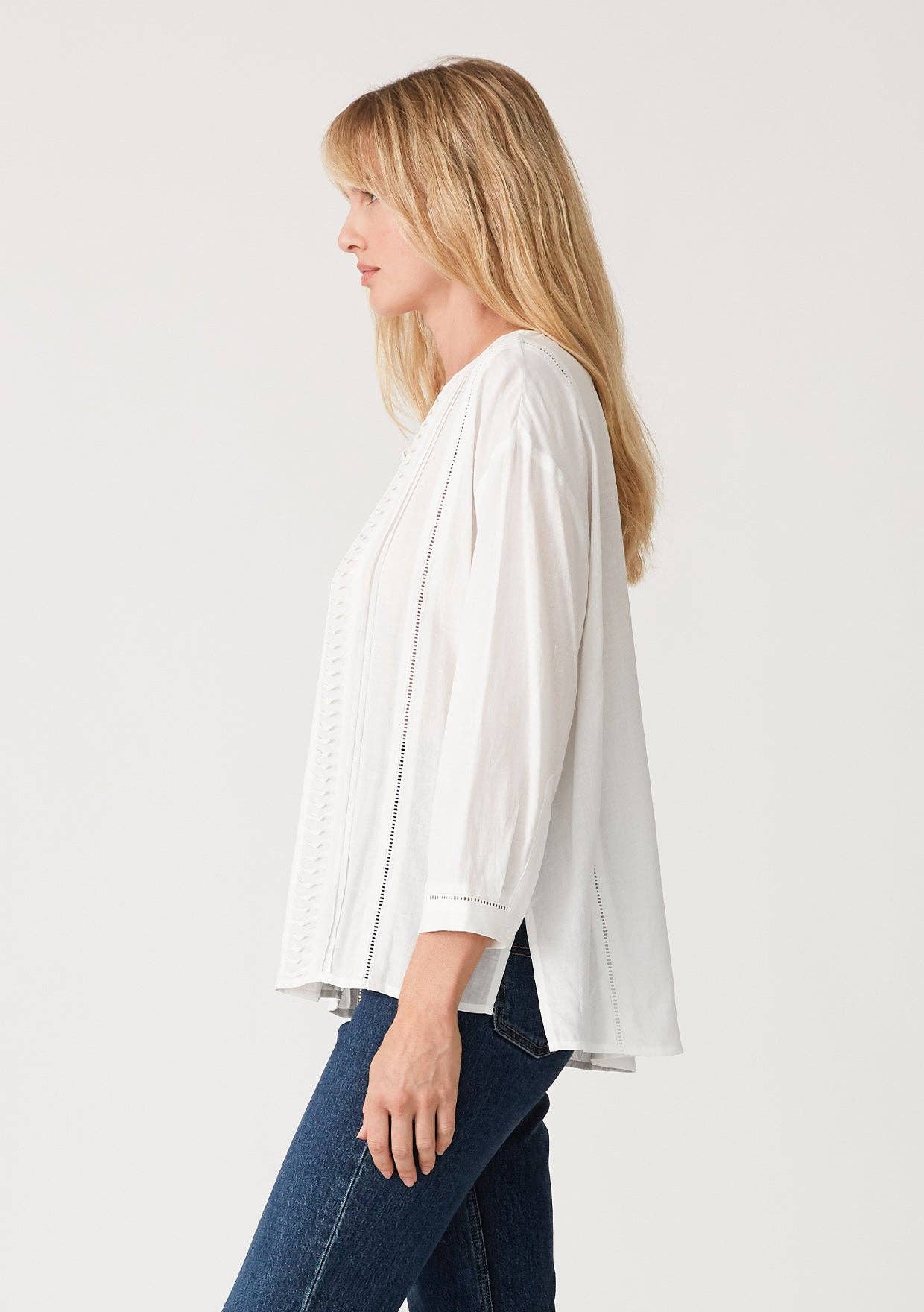 Linen Blend Button Down Pleated Blouse • White