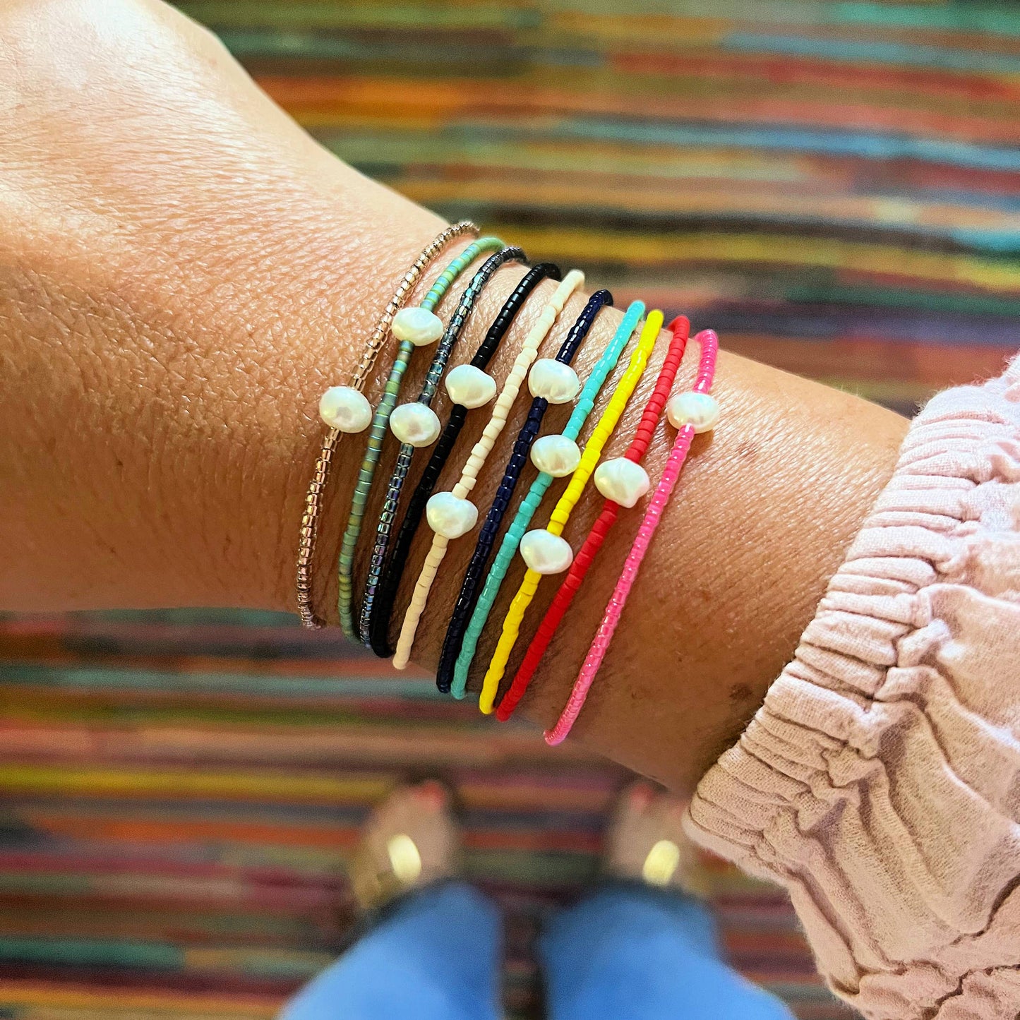 Pearl Accent Beaded String Bracelets • Pick Your Color