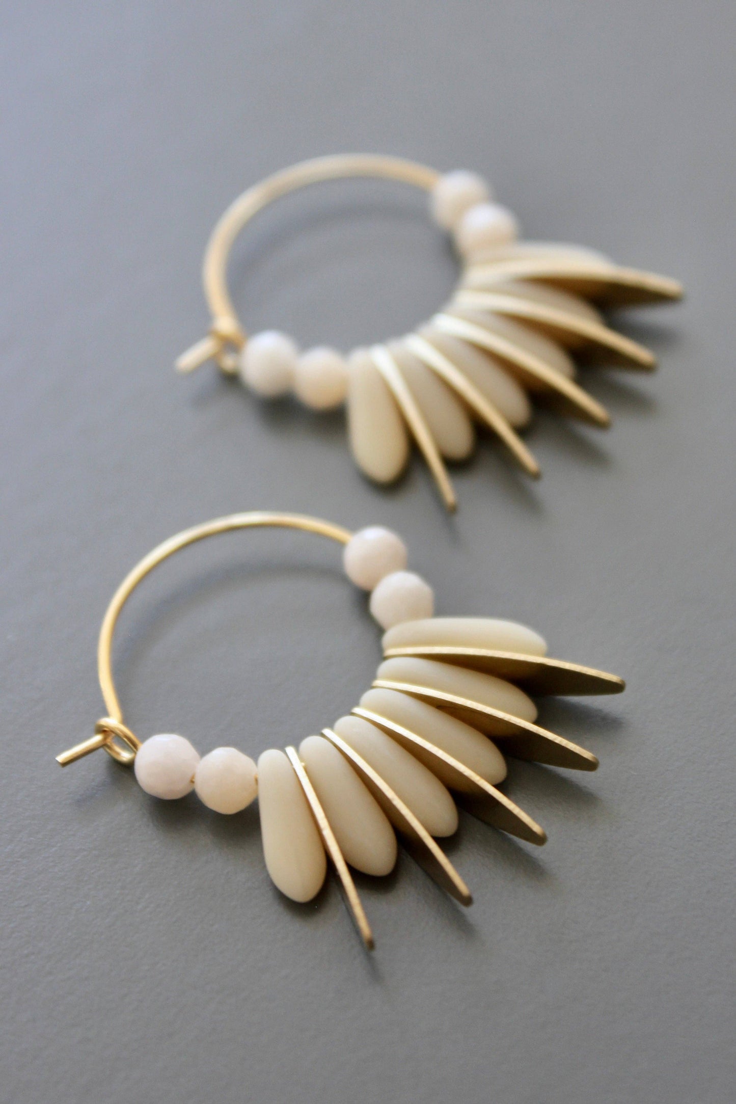 David Aubrey • Small Beaded Hoop Earrings • Matte Cream