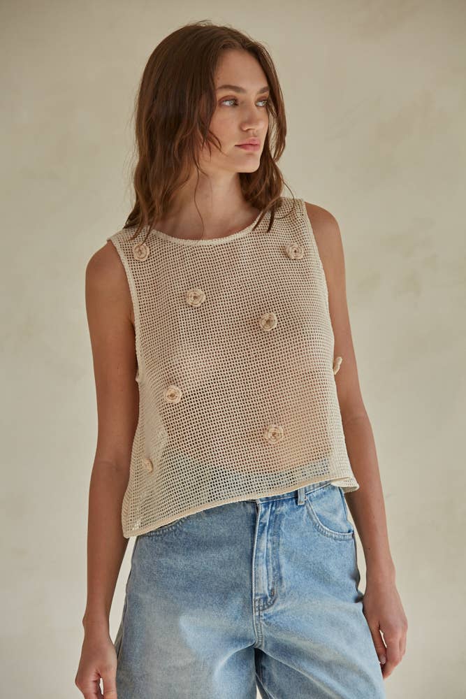 Cotton Embroidered Tank Top Natural