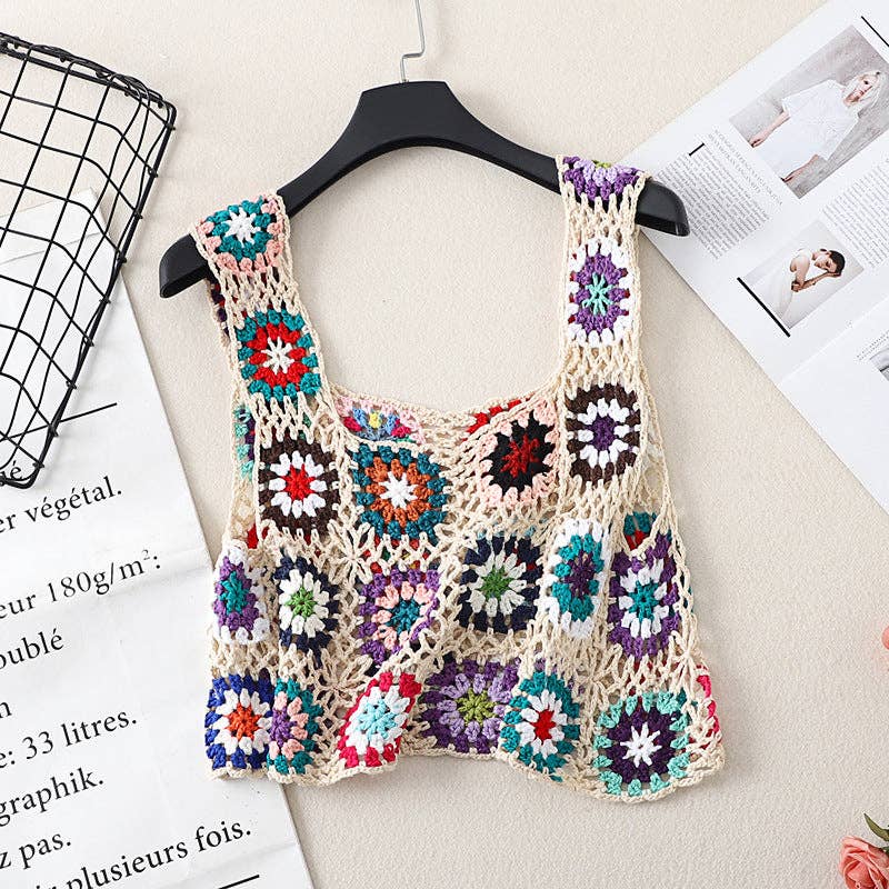 Boho Crochet Squares Tank Natural