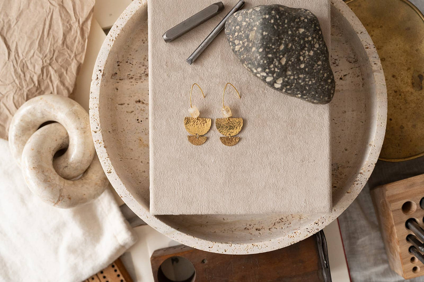 Nomad Gemstone Earrings • Brass & Citrine