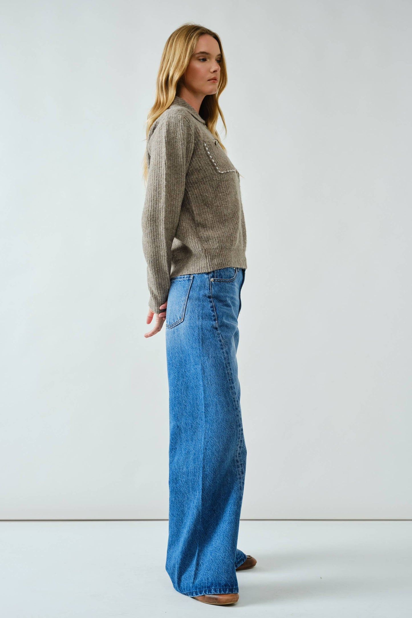 Relaxed Western Twist Wide Leg Denim Medium Wash