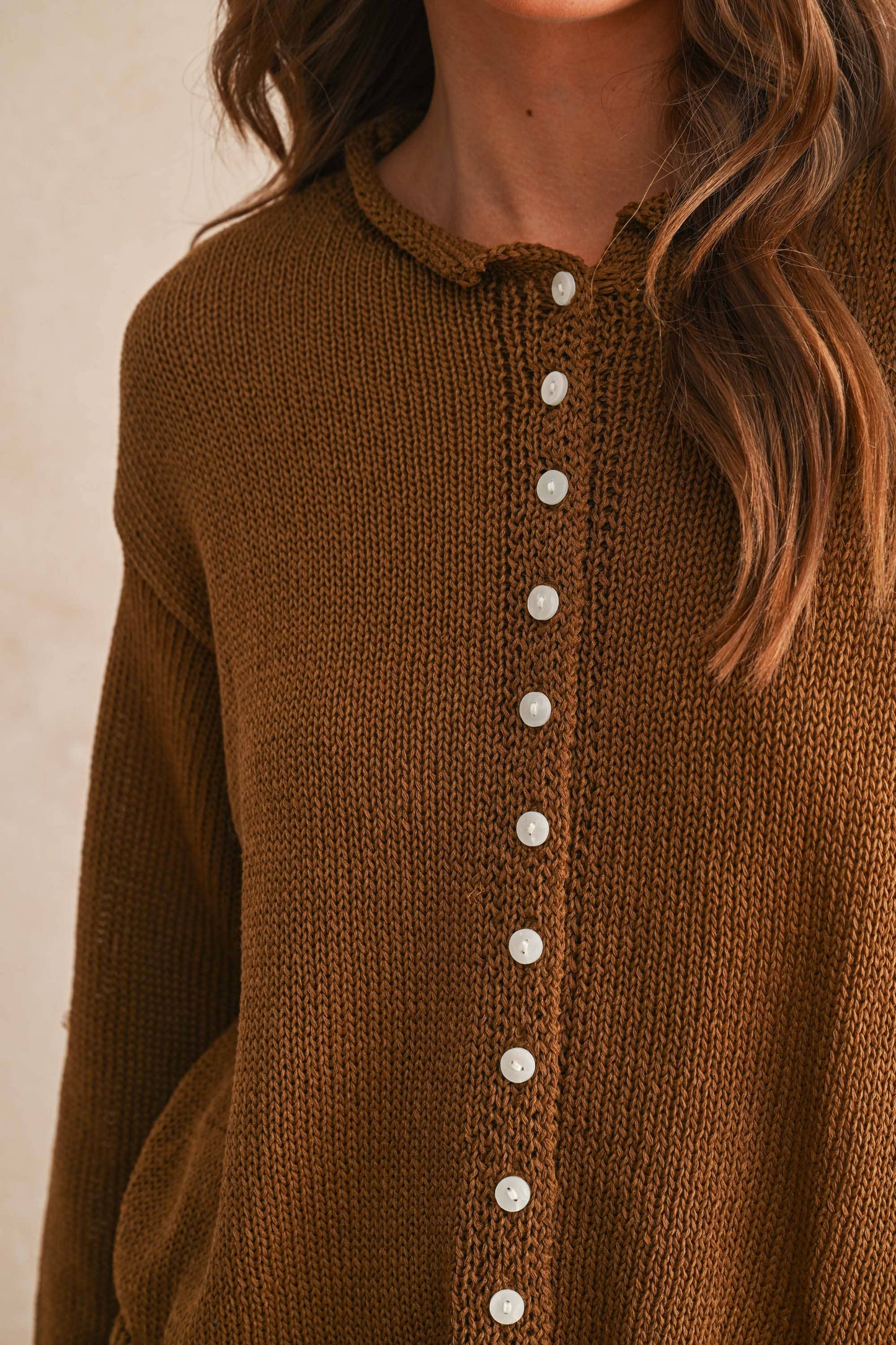 Lightweight Cotton Crop Cardigan Earthy Chocolate Brown