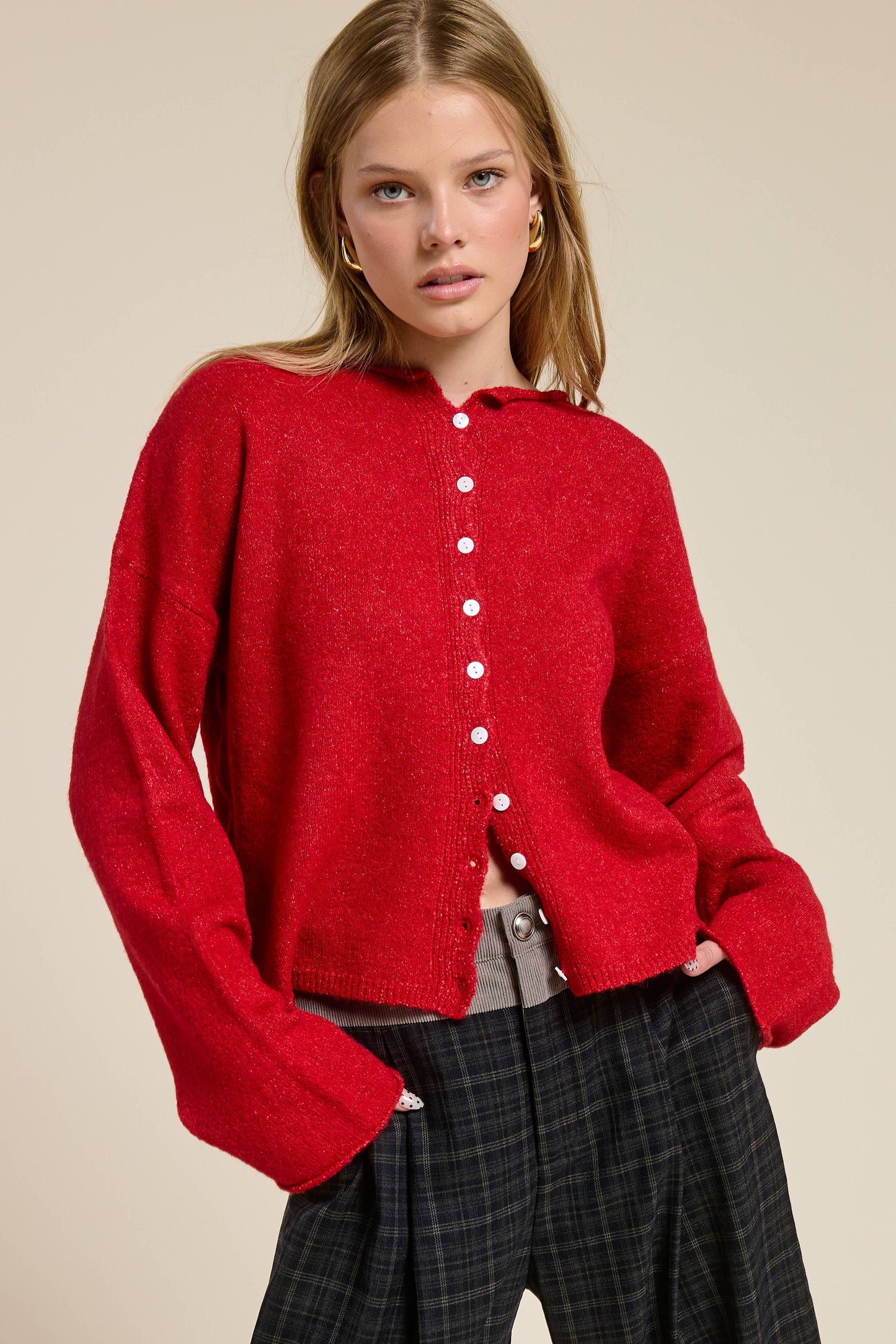 Essential Button Down Cardigan • Red