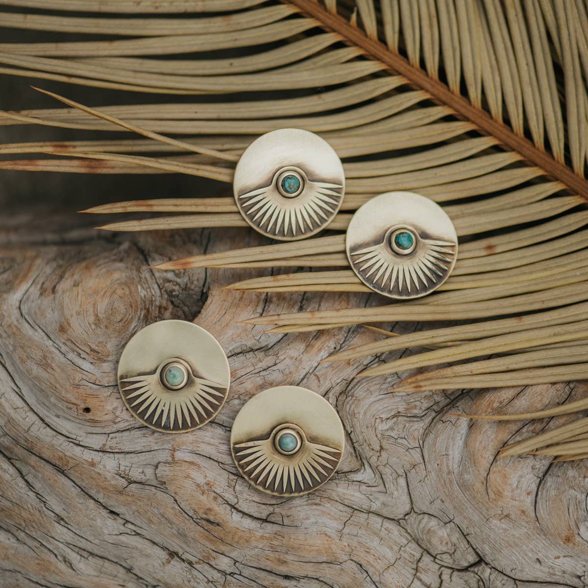 Common Form • Yarrow Stud Earrings • Brass & Turquoise