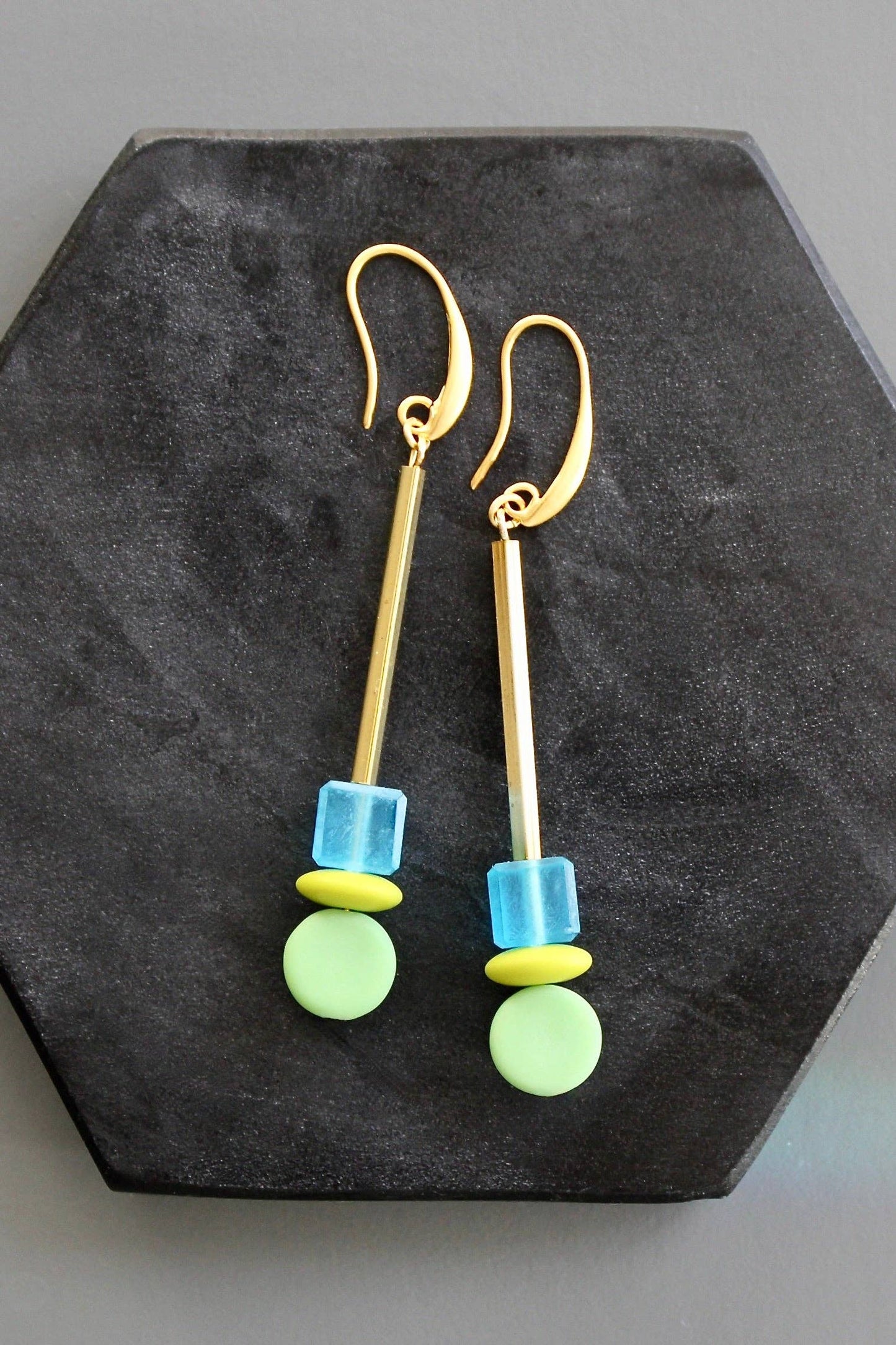 Glass Bead Earrings Matte Blue & Green