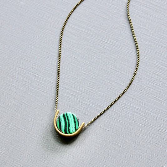Mini Malachite Necklace Aged Brass