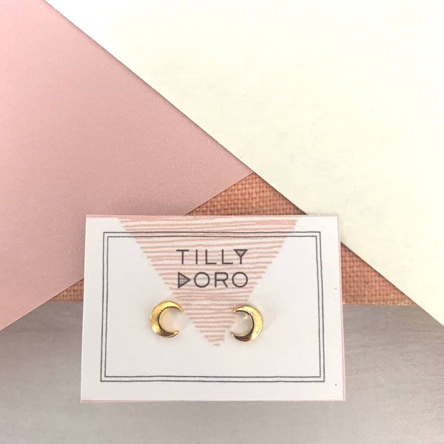 Small Crescent Stud Earrings Gold