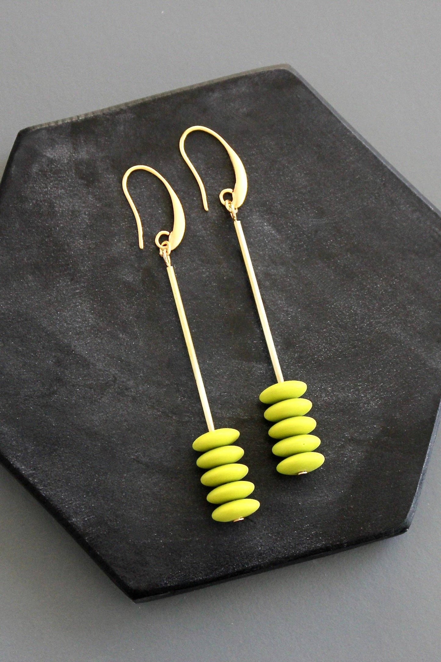 Glass Disc Bead Earrings Chartreuse