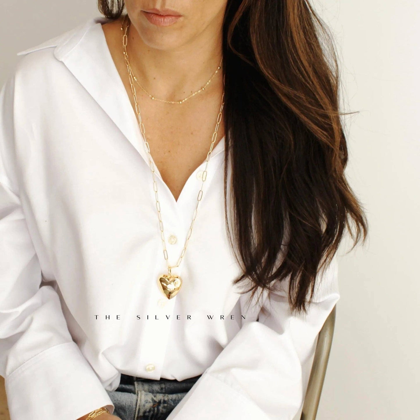 The Silver Wren • Large Puffy Heart Pendant Necklace