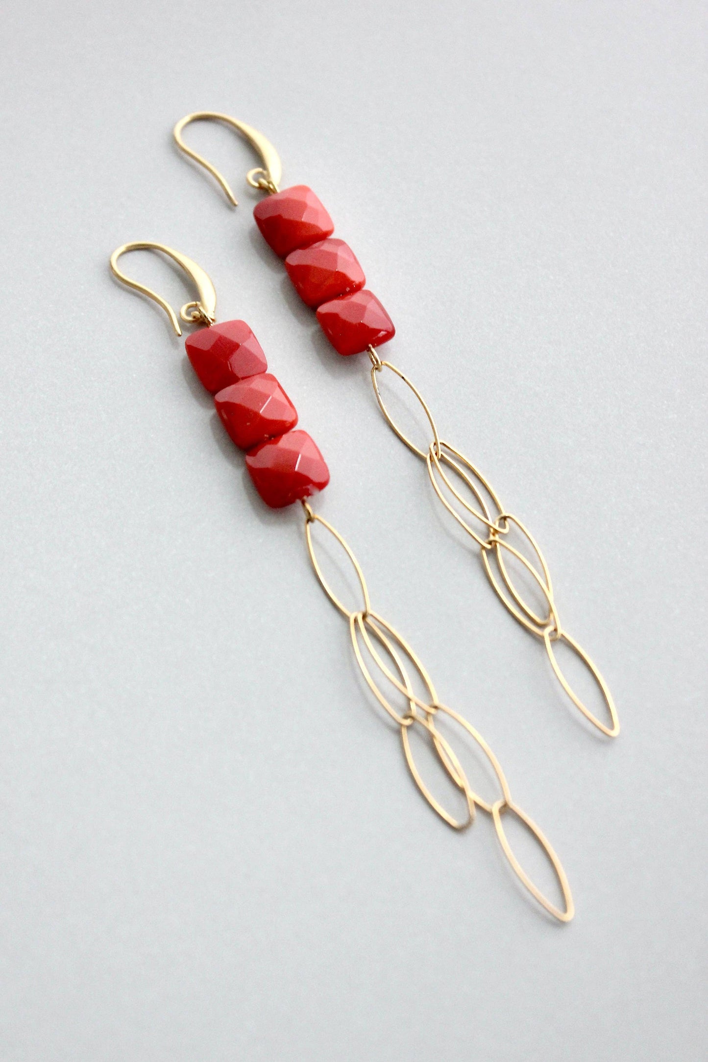 David Aubrey • Bead & Chain Duster Earrings • Red Agate