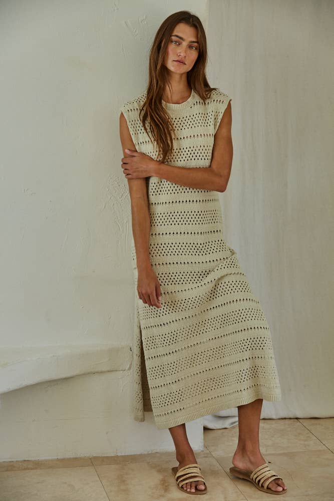 Cotton Crochet Midi Dress • Natural