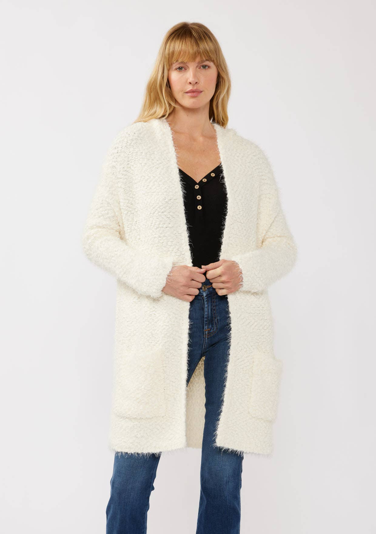 Fuzzy Hooded Cardigan • Ivory