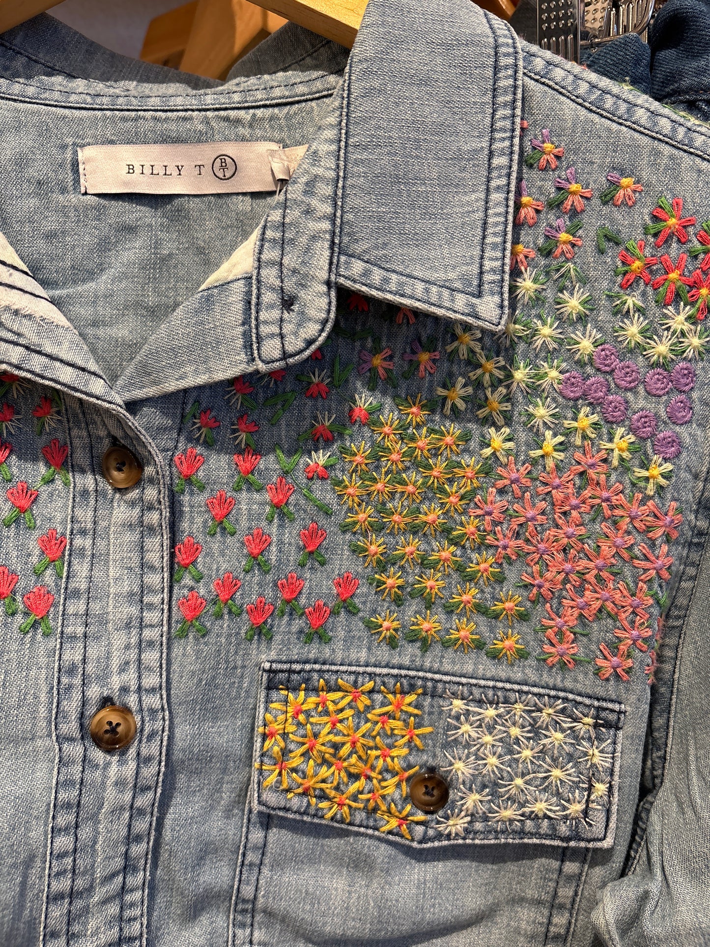Billy T • Flower Patch Embroidered Shirt • Chambray Denim