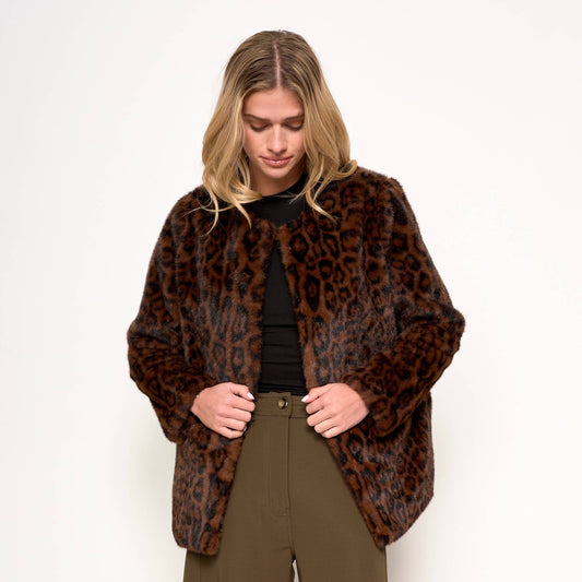 D. Ra • Lucia Faux Fur Coat • Leopard • Chocolate Black