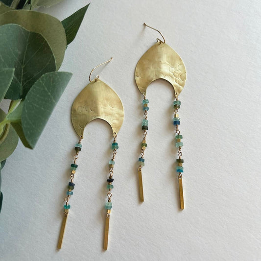 Lunasol Big Textured Brass Earrings w/ Roman Glass Beads