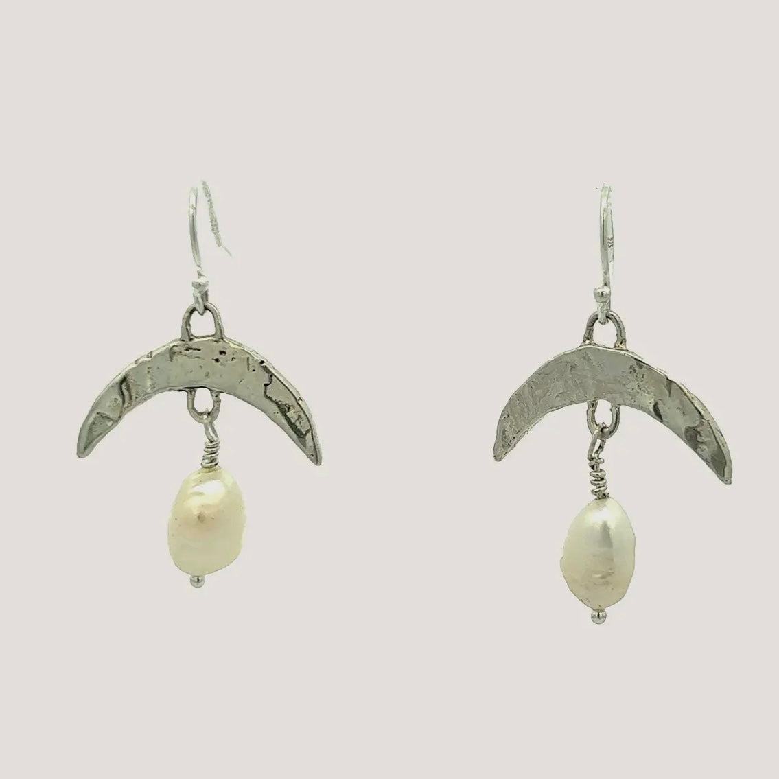 Dea Dia • Cressida Pearl Moon Dangle Earrings • Sterling Silver