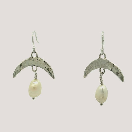 Dea Dia • Cressida Pearl Moon Dangle Earrings • Sterling Silver