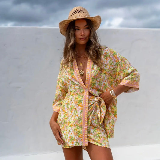The Barefoot Blonde Collection • Petal Shirt • Orange & Green