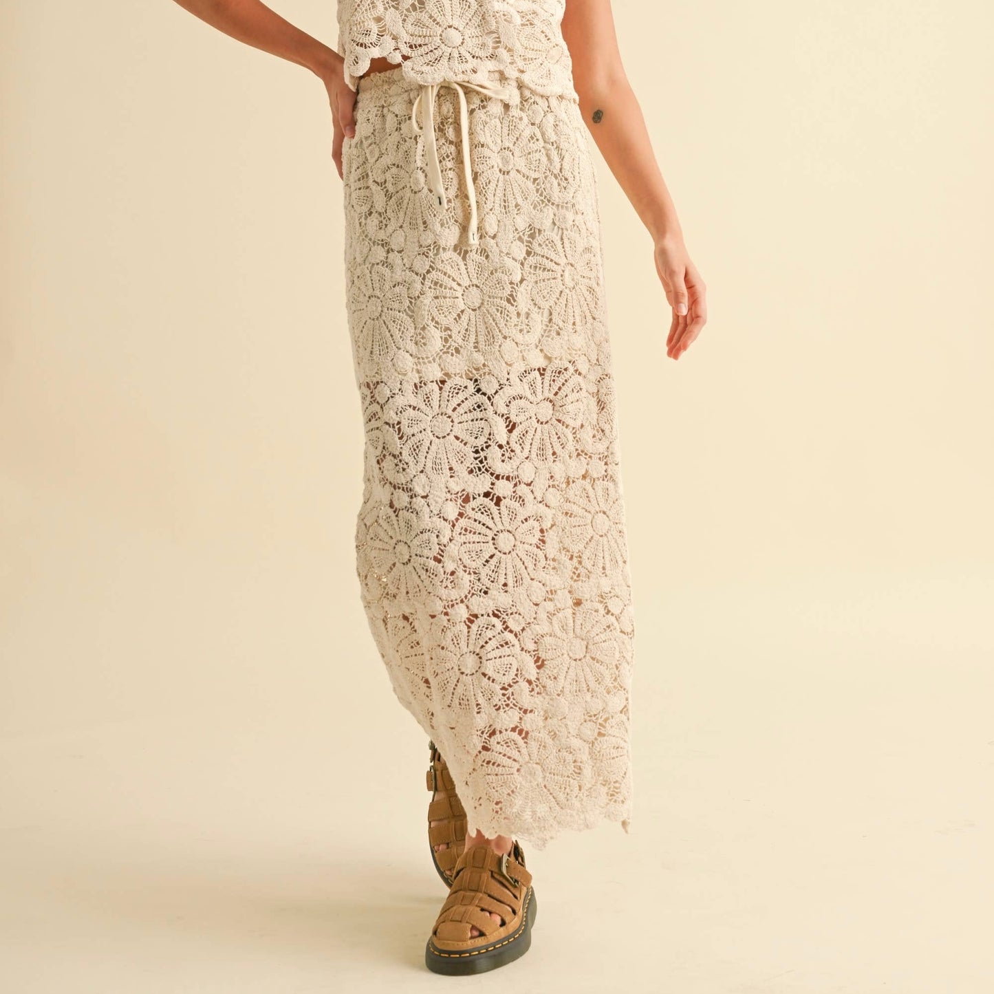 Floral Crochet Knit Skirt • Natural