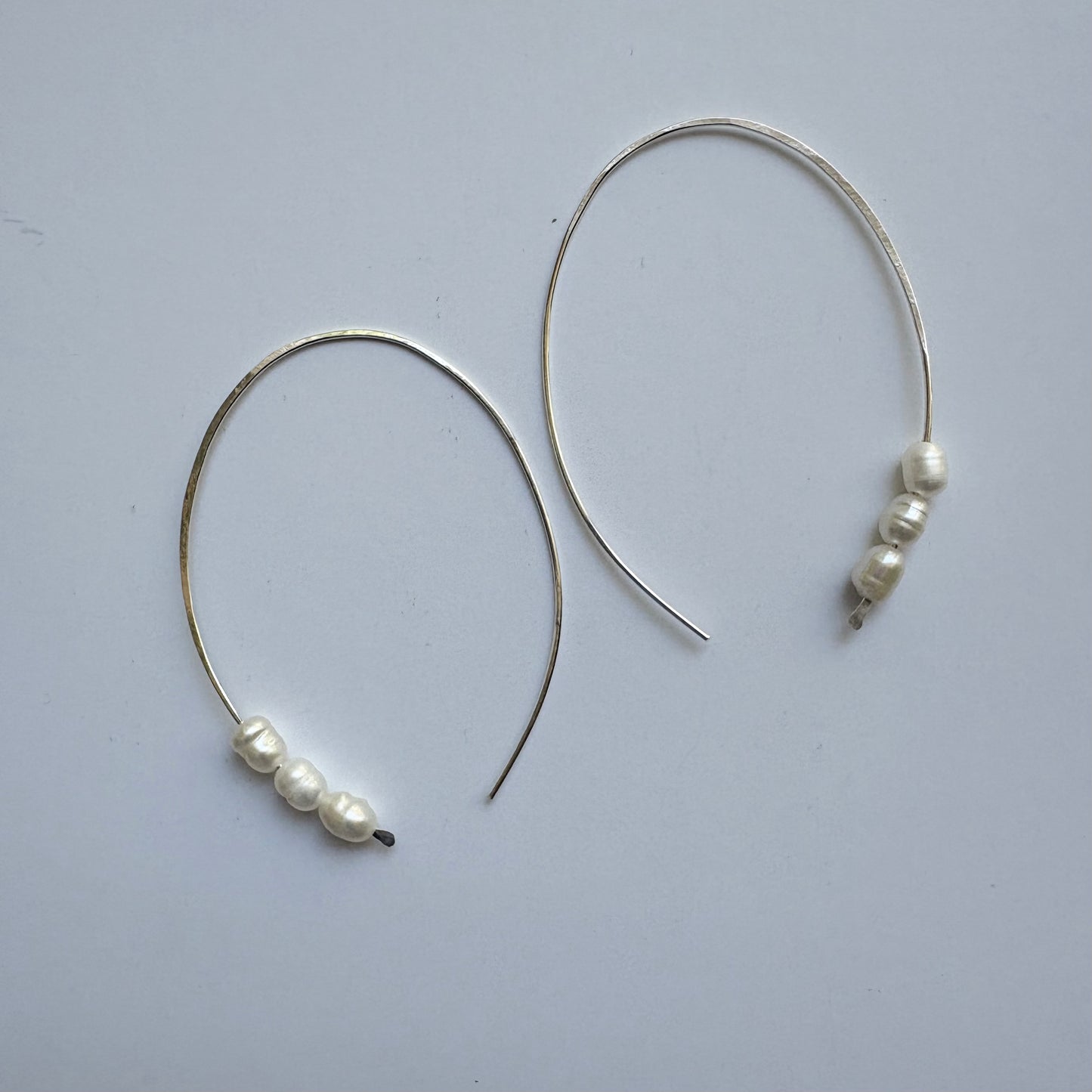 Modern Pearl Open Hoop Earrings • Sterling Silver