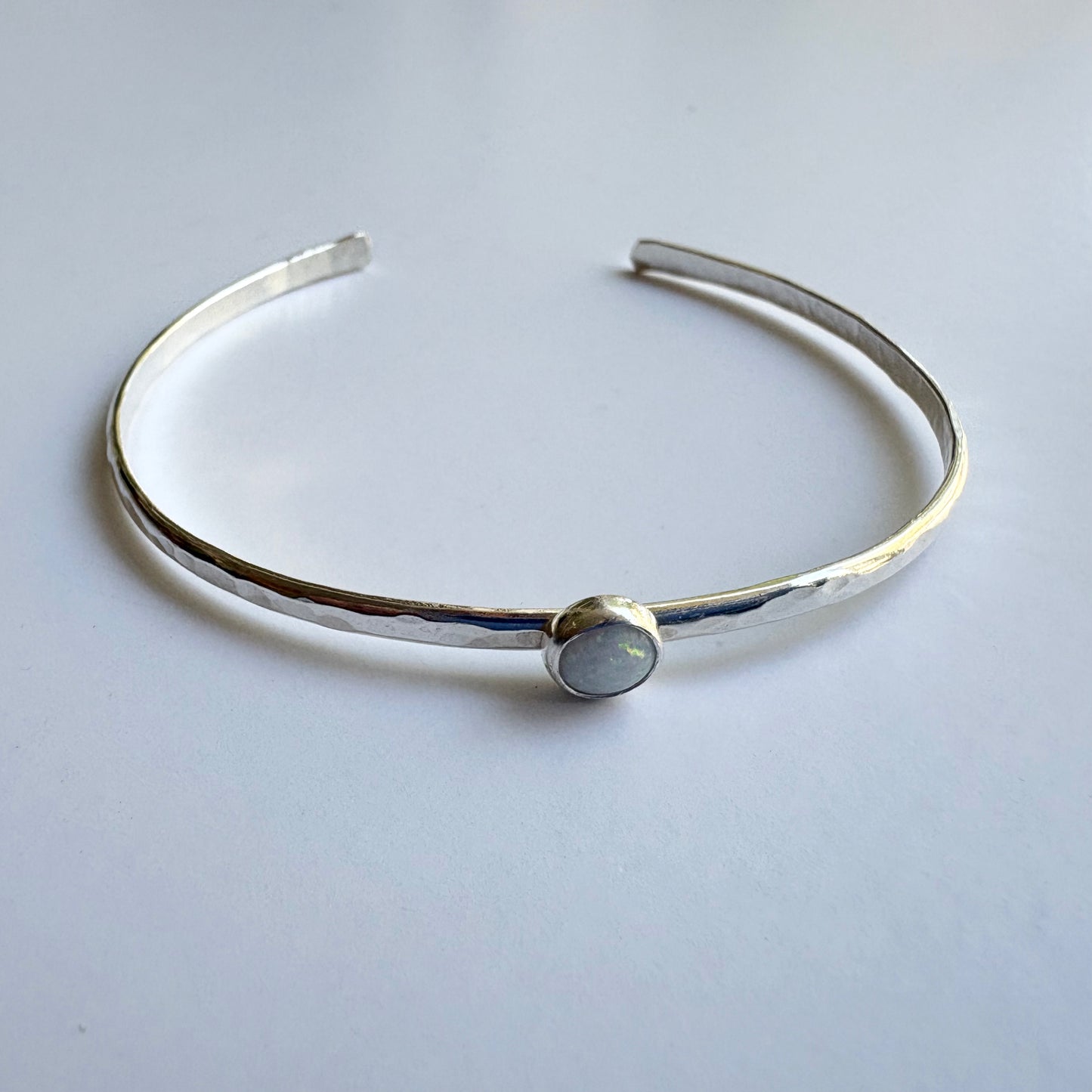 Hammered Opal Cuff Bracelet • Sterling Silver