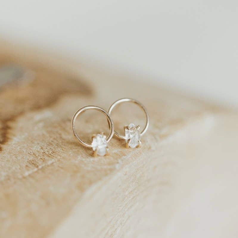 Herkimer Circle Studs Earrings • 14K Gold Fill
