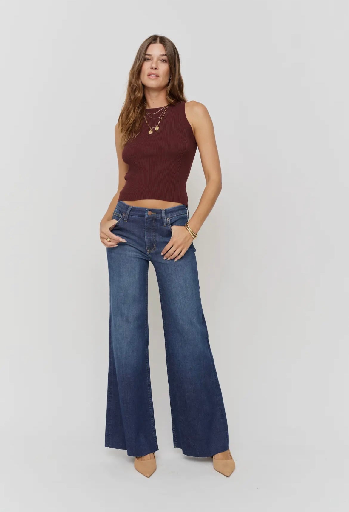 Oliver Logan • Crawford Stretch Mid Rise Wide Leg • Dark Worn