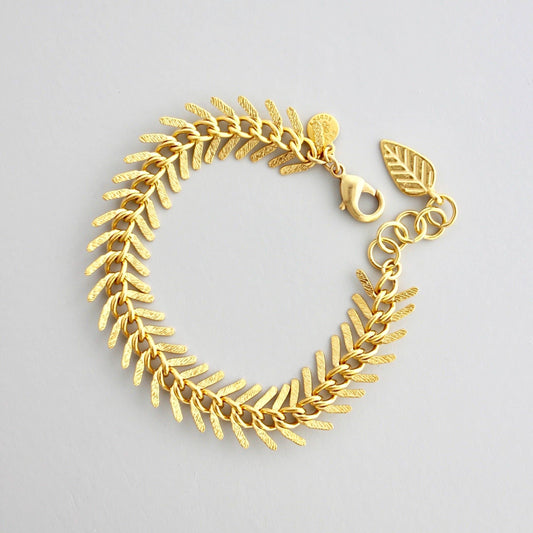 Fish Bone Chain Bracelet Plated Gold