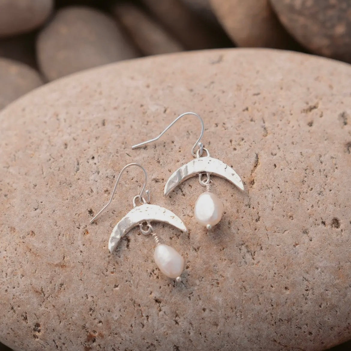 Dea Dia • Cressida Pearl Moon Dangle Earrings • Sterling Silver