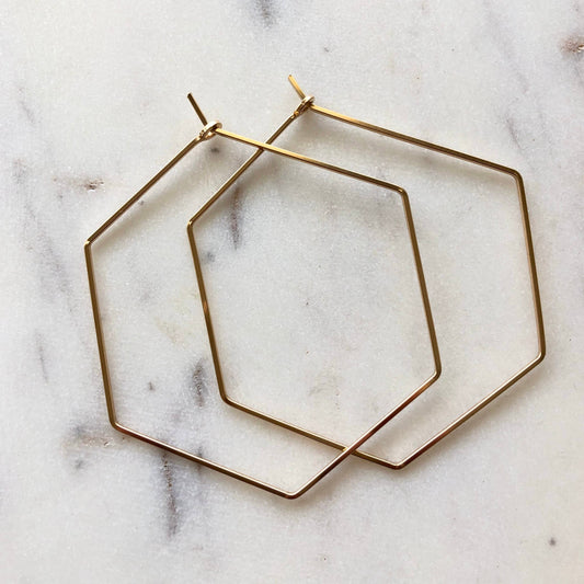 Alchemy Hexagon Hoop Earrings • 14K Gold Fill