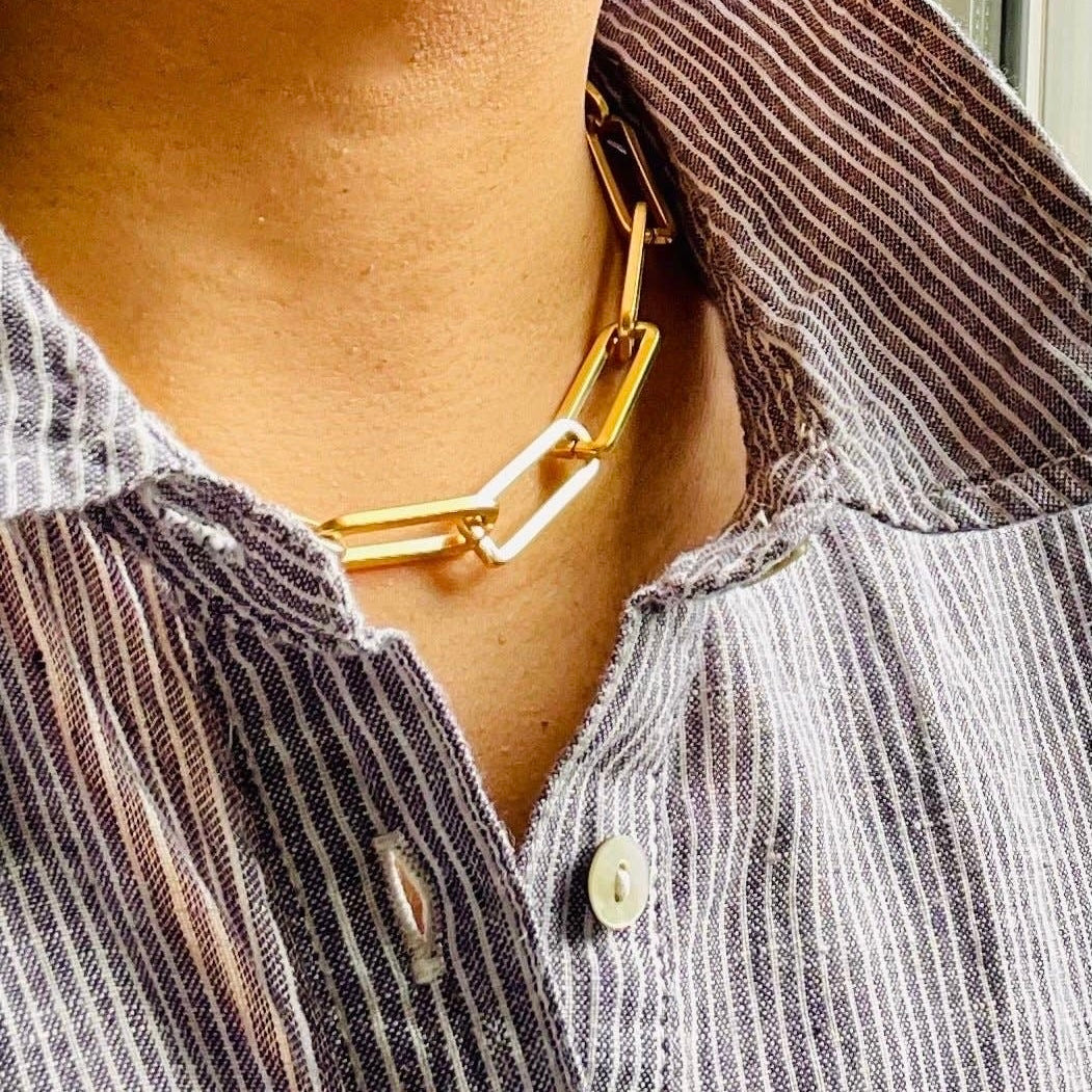 Thick Paperclip Chain Statement Necklace Gold