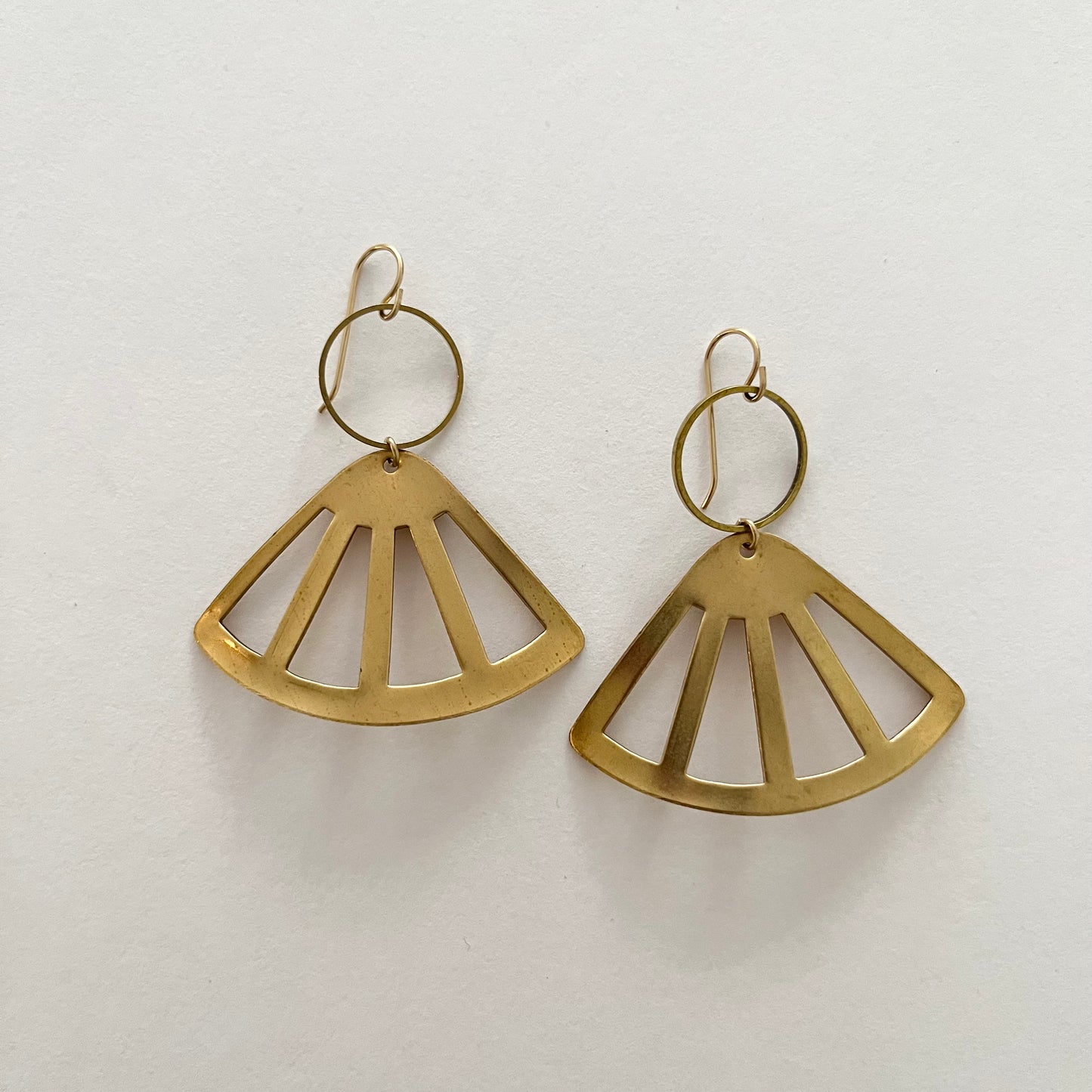 Desert Moon Design • Fan Dangle Earrings • Brass