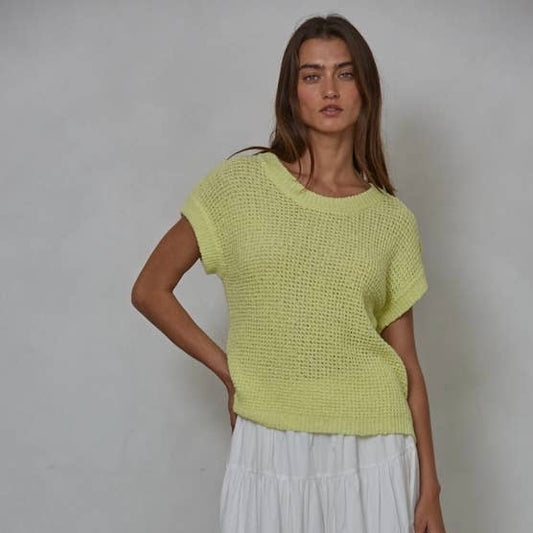 Cotton Sweater Short Sleeve Top • Citrus Lime