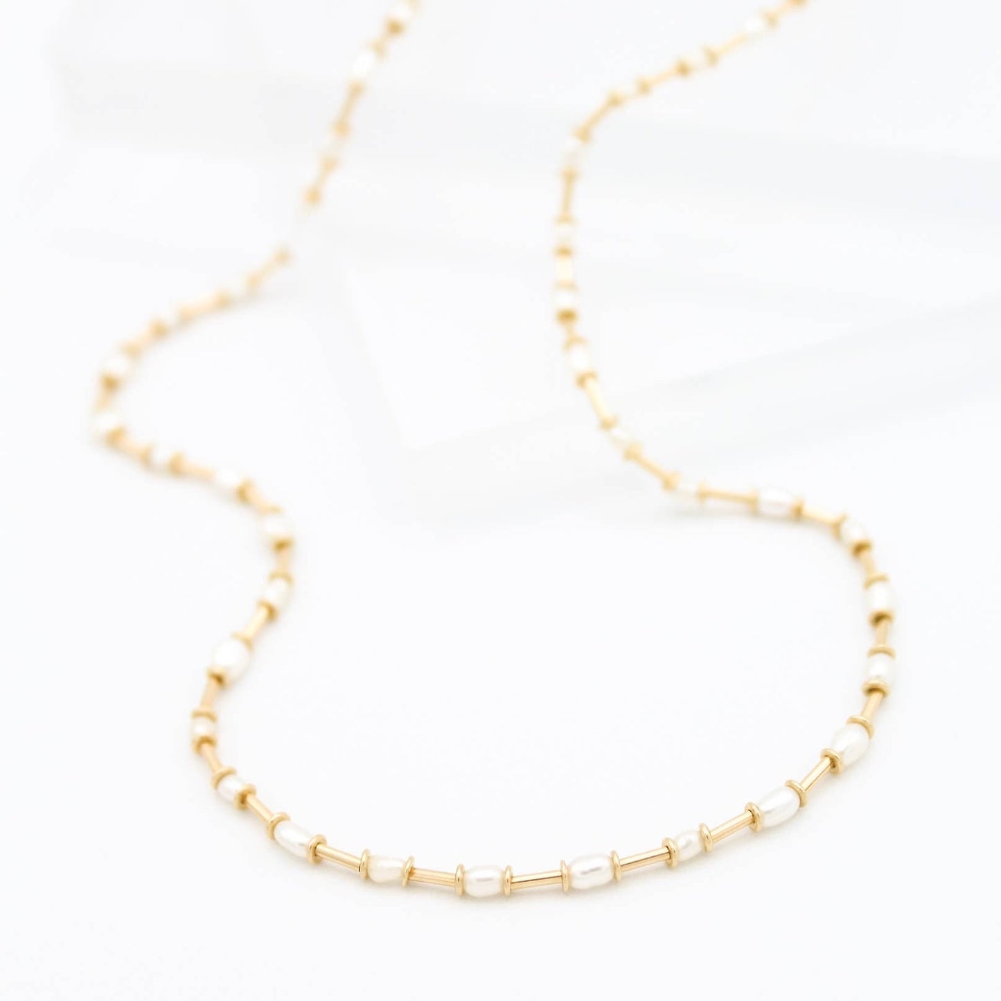 The Swell Life • Gold Stitch Pearl Necklace • 14K Gold Fill