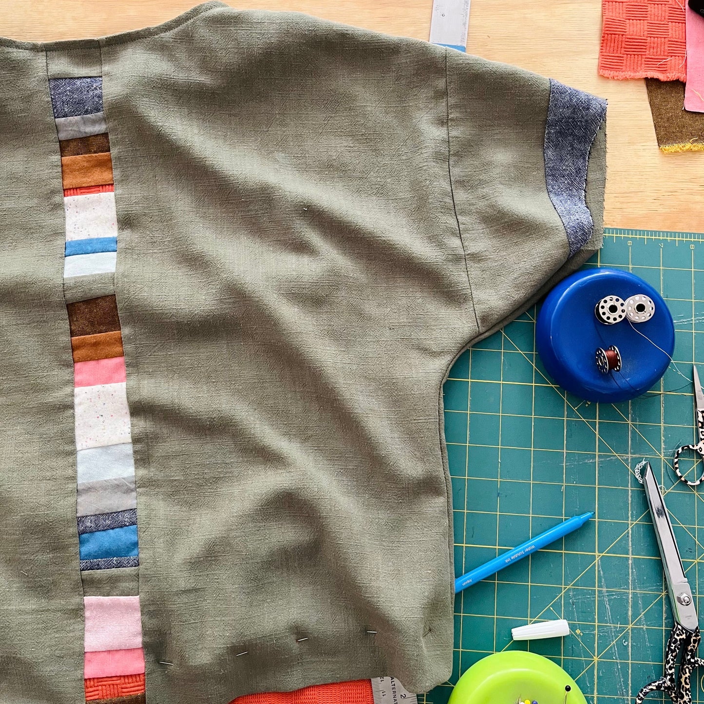 Terra • Handmade Loose Fit Linen Rayon Top • Olive Green