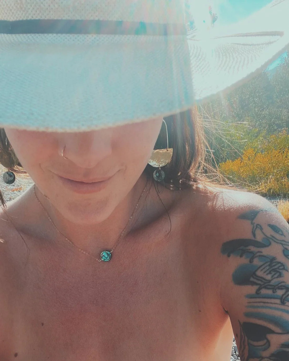 Desert Moon Design • Ceres Abalone Dangle Earrings • Brass